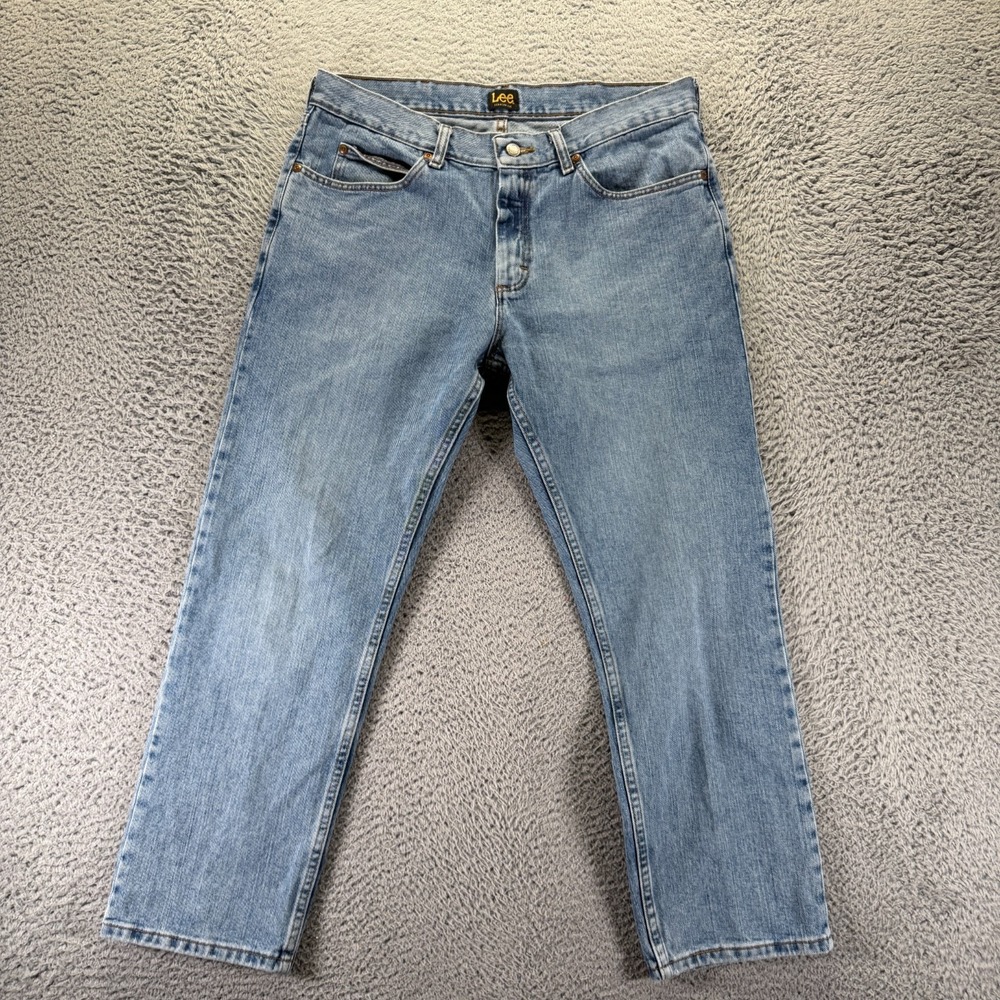 Lee Jeans Mens 36x29 Blue Cotton Denim Straight Faded Workwear Travel Light Wash